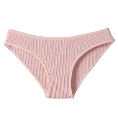 Women Fashion Sexy Solid Color Threaded Low Waist Cotton Panties