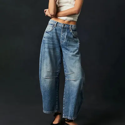 Women Fashion Casual Loose Low Waist Wide Leg Jeans