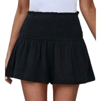 Women Casual Cotton And Linen Solid Color High Waist Pleated Shorts