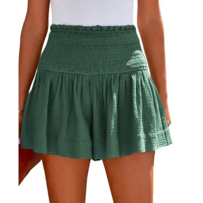 Women Casual Cotton And Linen Solid Color High Waist Pleated Shorts