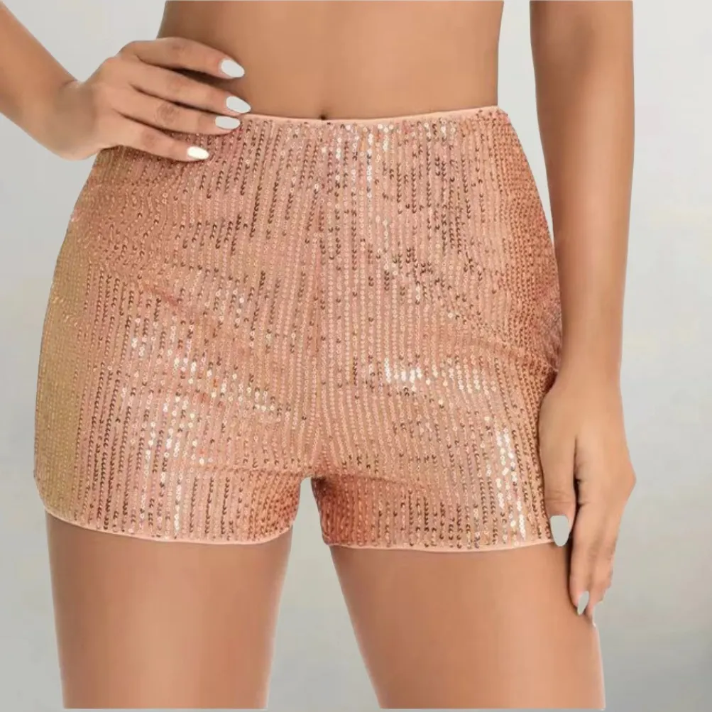Women Fashion Sexy Solid Color Sequins Slim-Fit Shorts