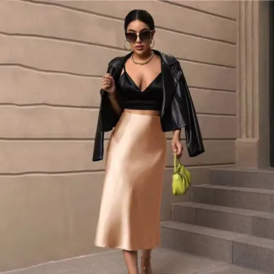 Women Fashion Sexy Solid Color Satin Mid-Length Fishtail Skirt