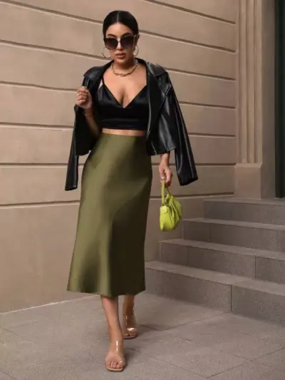 Women Fashion Sexy Solid Color Satin Mid-Length Fishtail Skirt