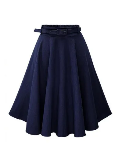 Women Casual Denim A-Line Skirt High Waist Mid-Length Loose