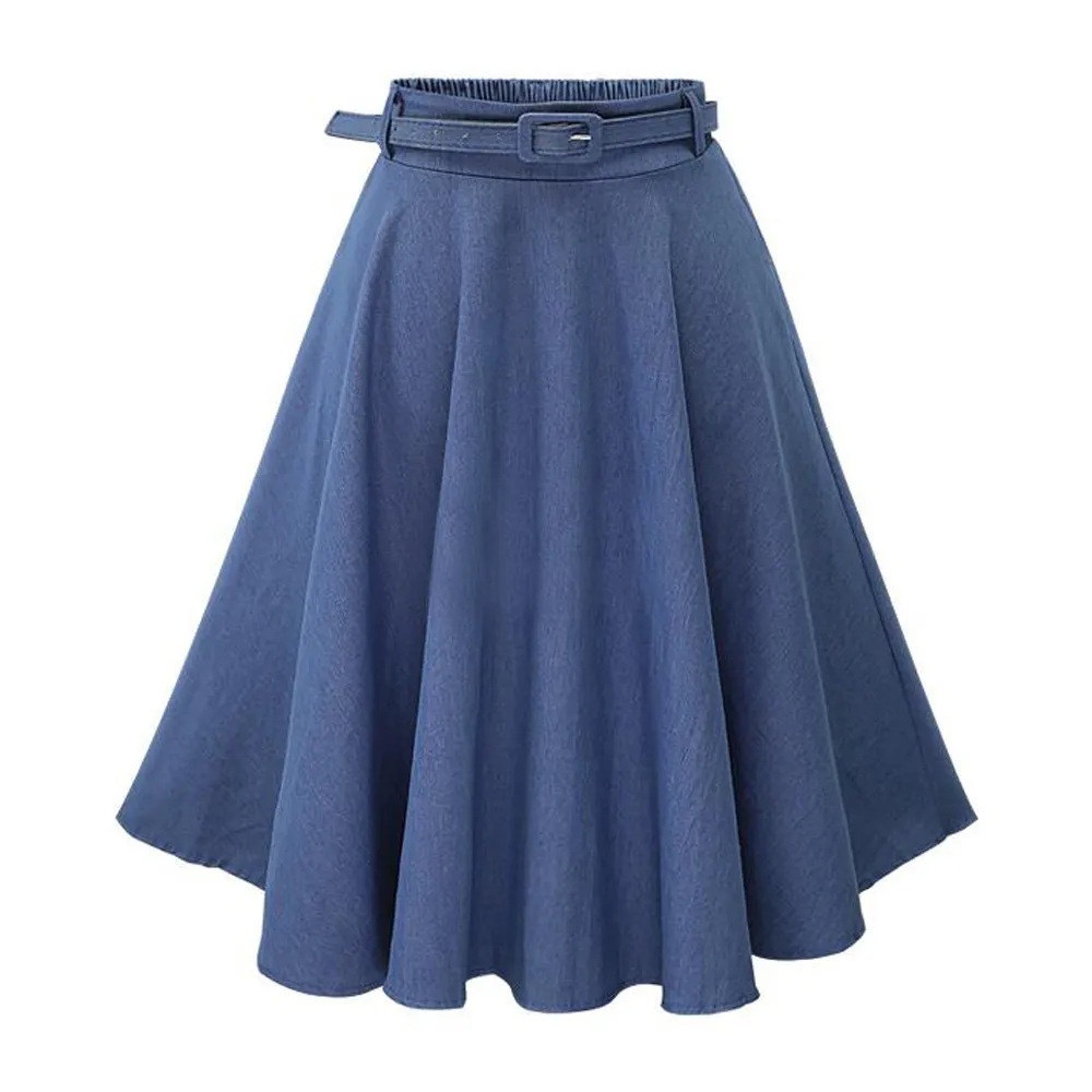 Women Casual Denim A-Line Skirt High Waist Mid-Length Loose