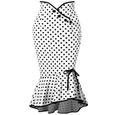 Women Fashion Sexy Elegant Dot Printed Lace-Up Slim-Fit Fishtail Skirt