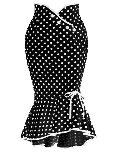 Women Fashion Sexy Elegant Dot Printed Lace-Up Slim-Fit Fishtail Skirt