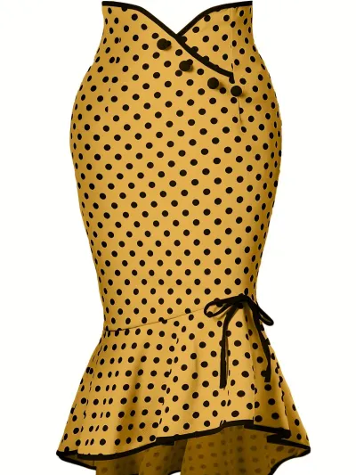 Women Fashion Sexy Elegant Dot Printed Lace-Up Slim-Fit Fishtail Skirt