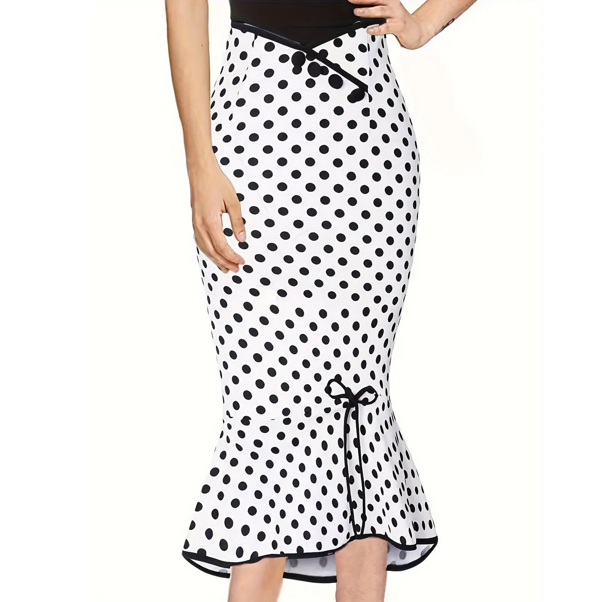 Women Fashion Sexy Elegant Dot Printed Lace-Up Slim-Fit Fishtail Skirt