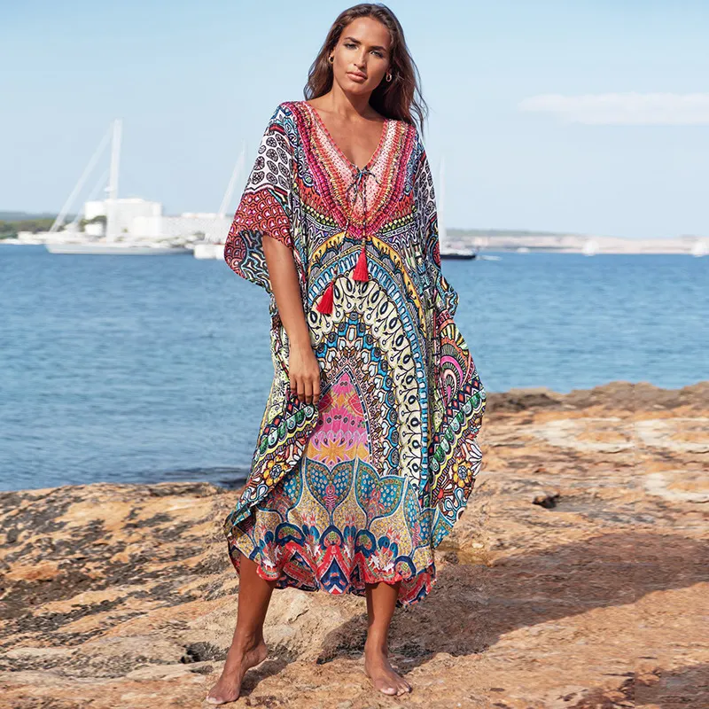 Women Fashion Casual Vacation Printed Beach Swimsuit Cover-Ups