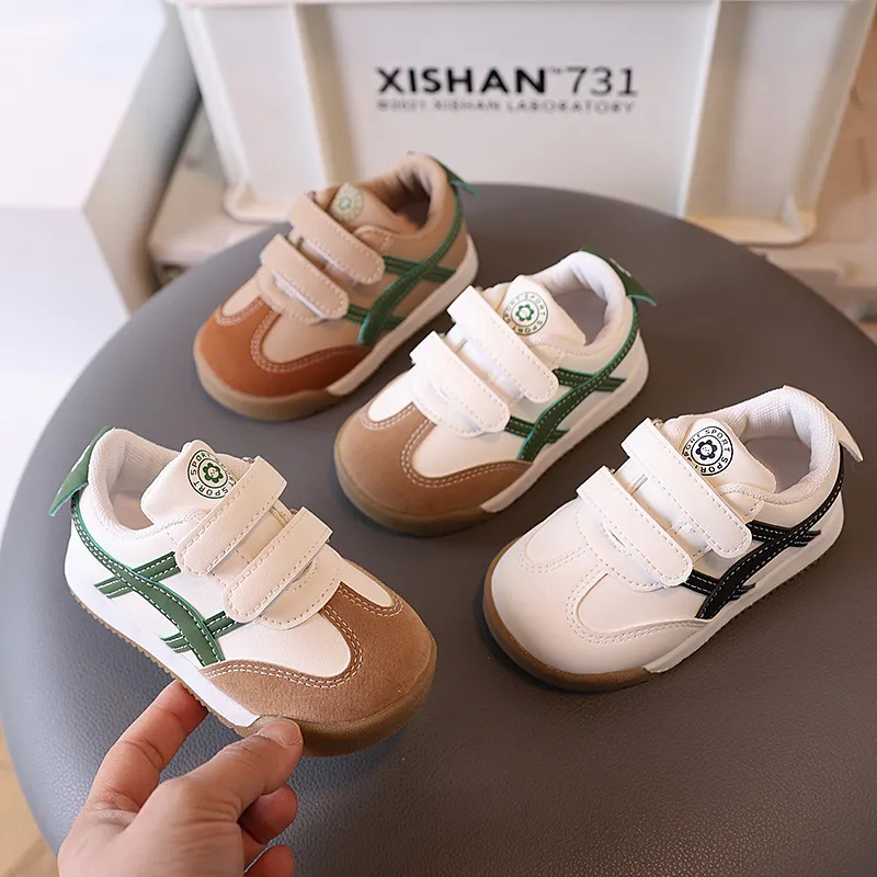 Kids Boys Girls Casual Versatile Velcro Thick-Soled Sneakers with Stripe