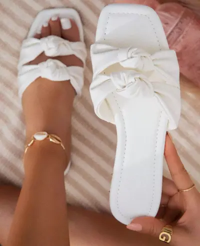 Women Fashion Casual Solid Color Knot Hollow Flat Slippers Plus Size Slip On