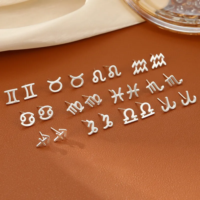 Women Fashion Simple 925 Silver Constellation Zodiac Earrings
