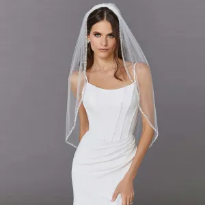 Bridal Simple Veil Hand-Stitched Crystal Pearl Edging Wedding Hair Accessories