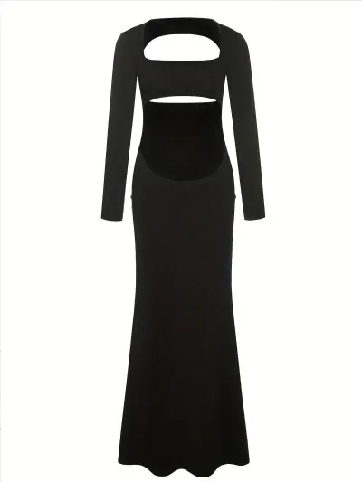 Pregnant Women Fashion Sexy Square Neck Long-Sleeve Backless Slim Fit Maternity Dress
