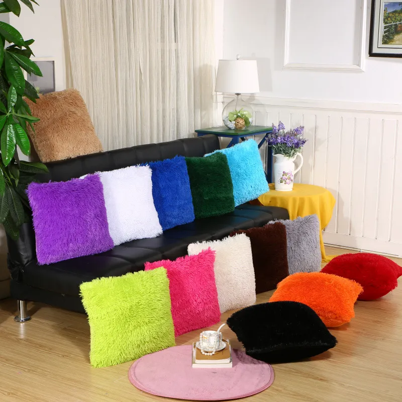 Solid Color Plush Modern Home Sofa Cushion Cover for Living Room