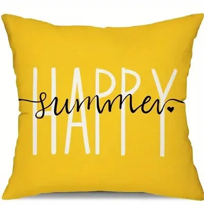 Summer Floral Letter Printed Linen Home Sofa Cushion Cover