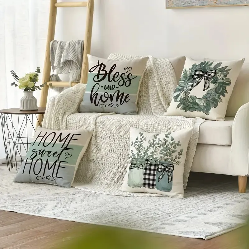 Summer Floral Letter Printed Linen Home Sofa Cushion Cover