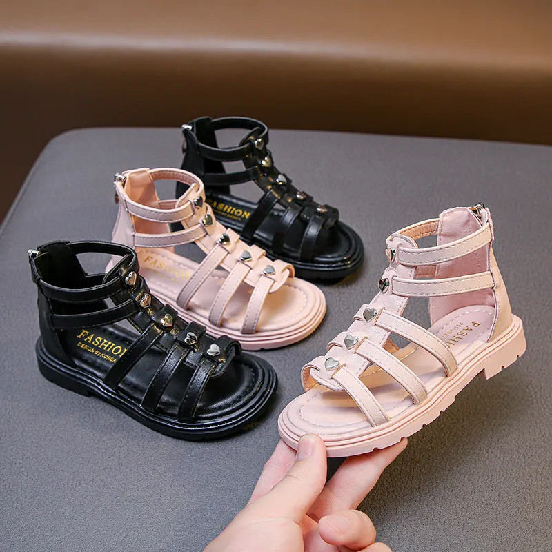 Kids Girls Rivet Gladiator High Top Casual Sandals with Artificial PU Upper