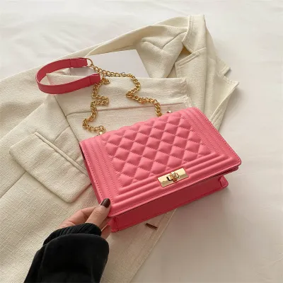 Women Casual Solid Color Square PU Chain Shoulder Bag