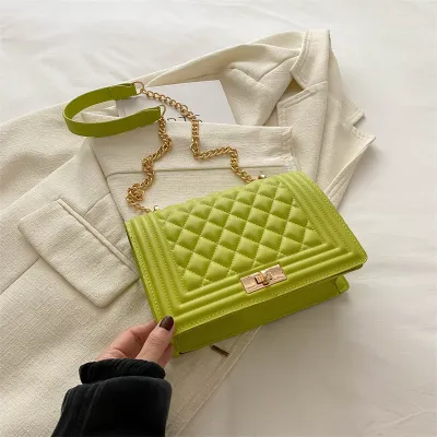 Women Casual Solid Color Square PU Chain Shoulder Bag