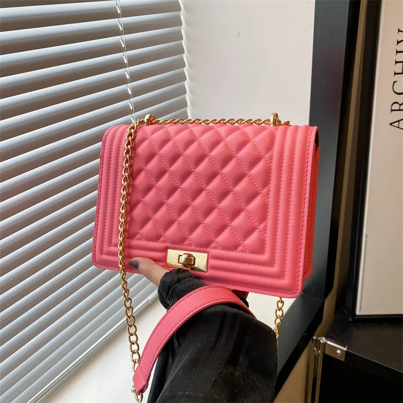 Women Casual Solid Color Square PU Chain Shoulder Bag