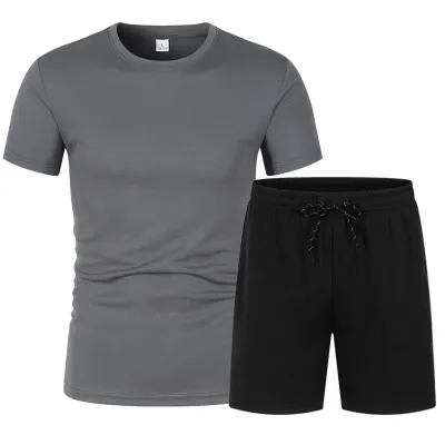 Men Casual Sports Solid Color Short Sleeve T-Shirt and Bermuda Shorts Sets