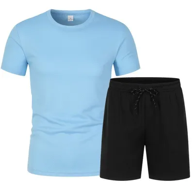 Men Casual Sports Solid Color Short Sleeve T-Shirt and Bermuda Shorts Sets