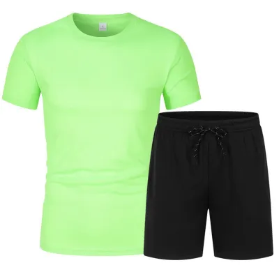 Men Casual Sports Solid Color Short Sleeve T-Shirt and Bermuda Shorts Sets