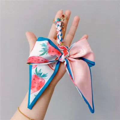 Fashion Fruit Printed Silk Scarf Bow Key Chain Pendant