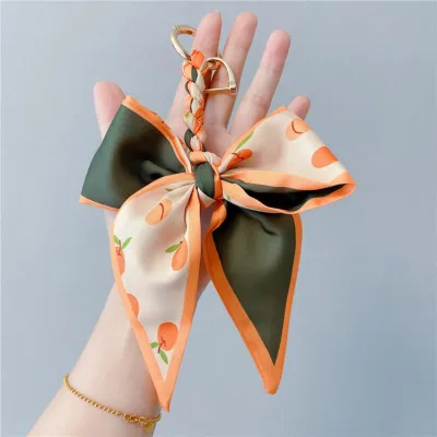 Fashion Fruit Printed Silk Scarf Bow Key Chain Pendant