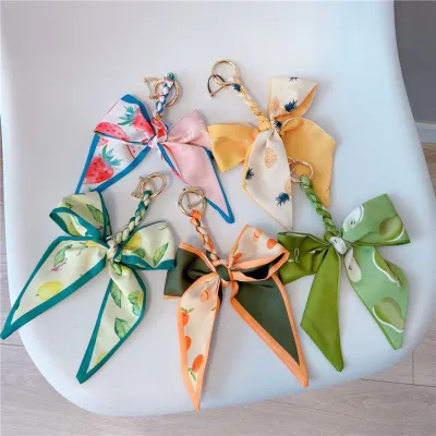 Fashion Fruit Printed Silk Scarf Bow Key Chain Pendant