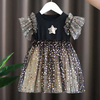 Wholesale Kids Toddler Girls Cute Cartoon Stripe Short Sleeve Dress