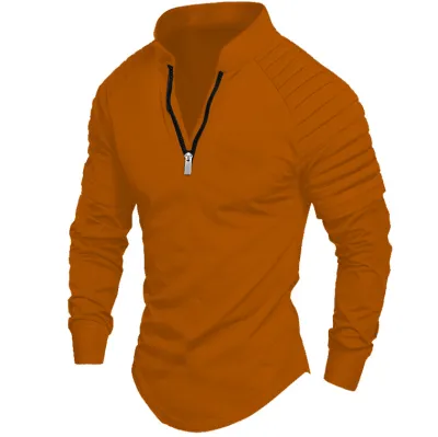 Men's Casual Light Cooked Leisure Stripe Half Zipper Polo Shirt