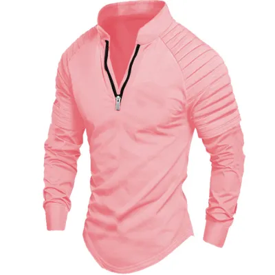 Men's Casual Light Cooked Leisure Stripe Half Zipper Polo Shirt