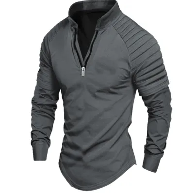 Men's Casual Light Cooked Leisure Stripe Half Zipper Polo Shirt