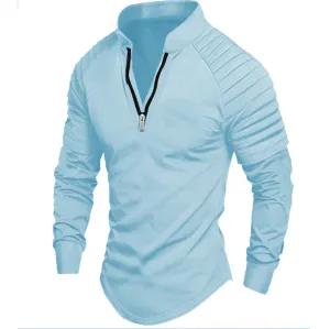 Men's Casual Light Cooked Leisure Stripe Half Zipper Polo Shirt