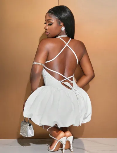 Sexy Women Summer Backless Bandage Bubble Skirt