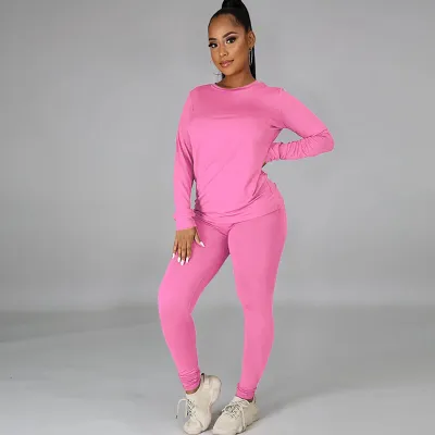 Autumn And Winter Athleisure Casual Round Neck Solid Color Long Sleeve T-Shirt Pants Set