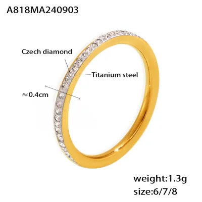 Simple Women Rhinestone Geometric Titanium Steel Ring