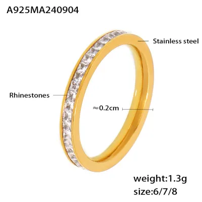 Simple Women Rhinestone Geometric Titanium Steel Ring
