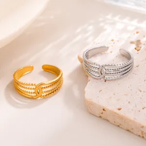 Fashion Personalized Stainless Steel Gold Hollow Line Winding Titanium Steel Ring