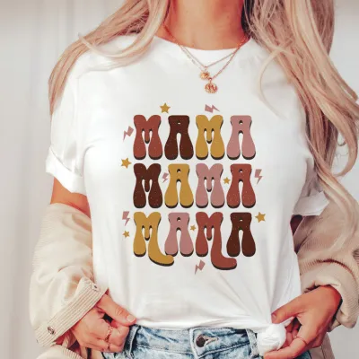 Mama Mother Day Letter Printed Crewneck Short-Sleeved T-Shirt