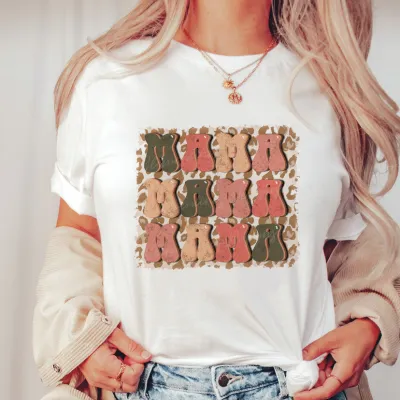 Mama Mother Day Letter Printed Crewneck Short-Sleeved T-Shirt