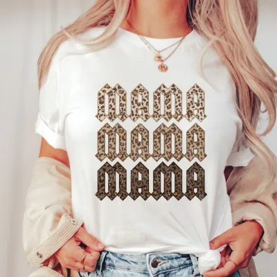 Mama Mother Day Letter Printed Crewneck Short-Sleeved T-Shirt