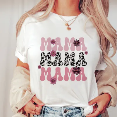 Mama Mother Day Letter Printed Crewneck Short-Sleeved T-Shirt