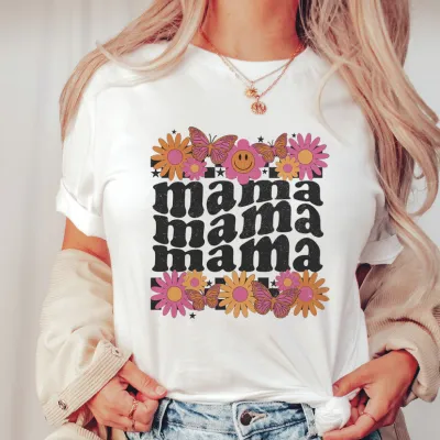 Mama Mother Day Letter Printed Crewneck Short-Sleeved T-Shirt