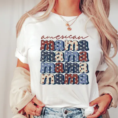 Mama Mother Day Letter Printed Crewneck Short-Sleeved T-Shirt