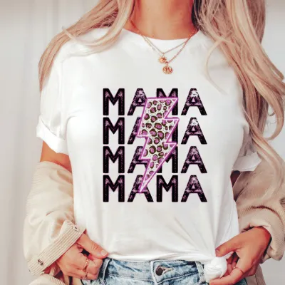Mama Mother Day Letter Printed Crewneck Short-Sleeved T-Shirt