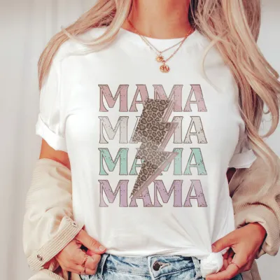 Mama Mother Day Letter Printed Crewneck Short-Sleeved T-Shirt